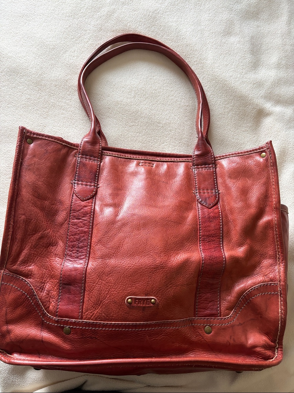 Frye Leather Tote Bag in Red